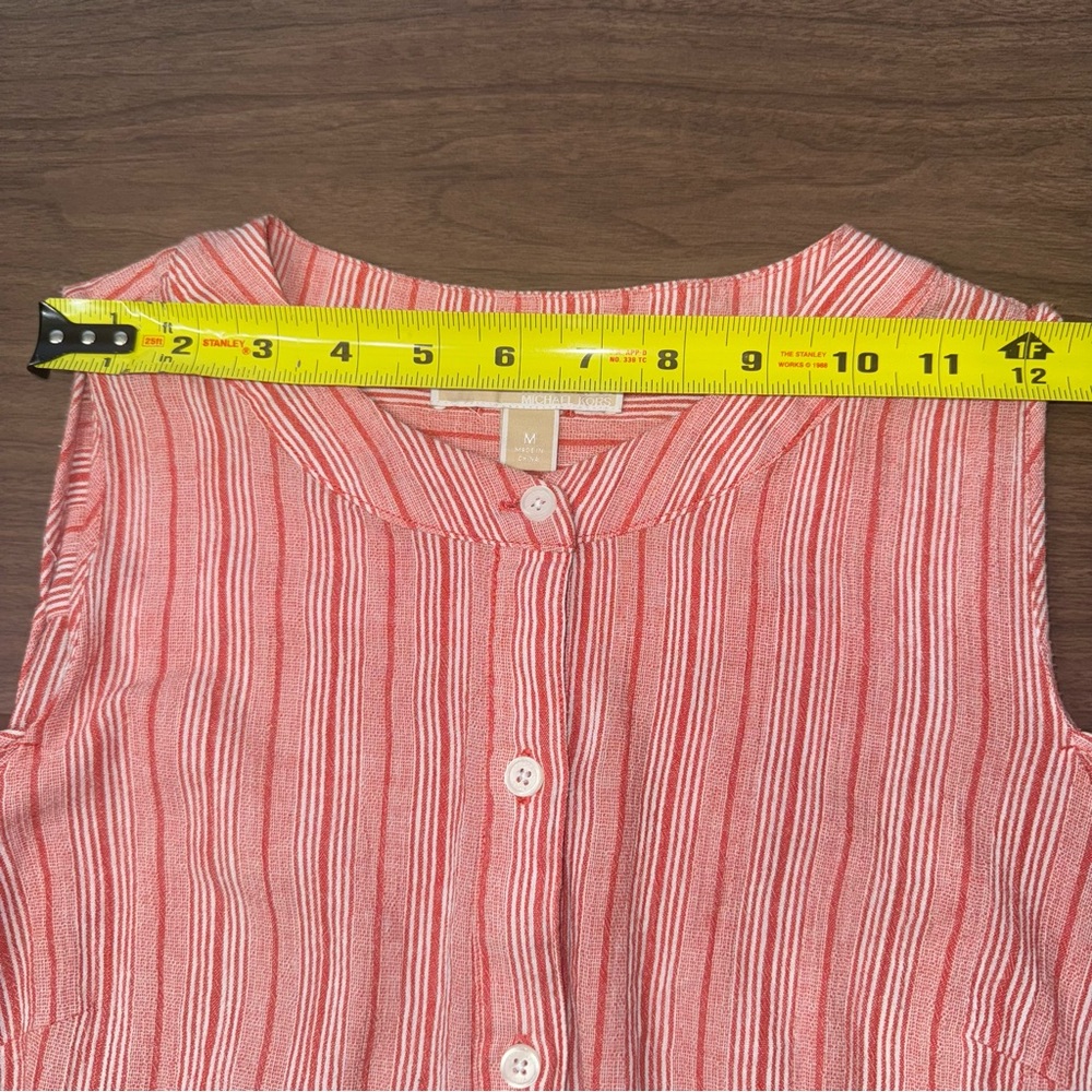 Michael Kors‎ Button Blouse Womens Med Orange White Stripped Cold Shoulder Shirt - Picture 11 of 13